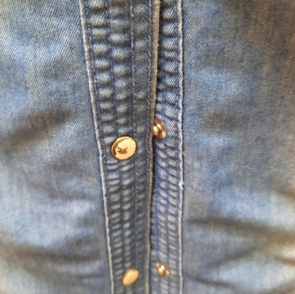 Bill A Bong Womens Denim Long Sleeve Snap Top Western Boho - Picture 6 of 7